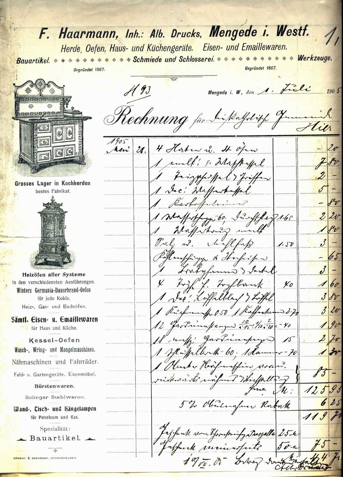 Rechnung 1905